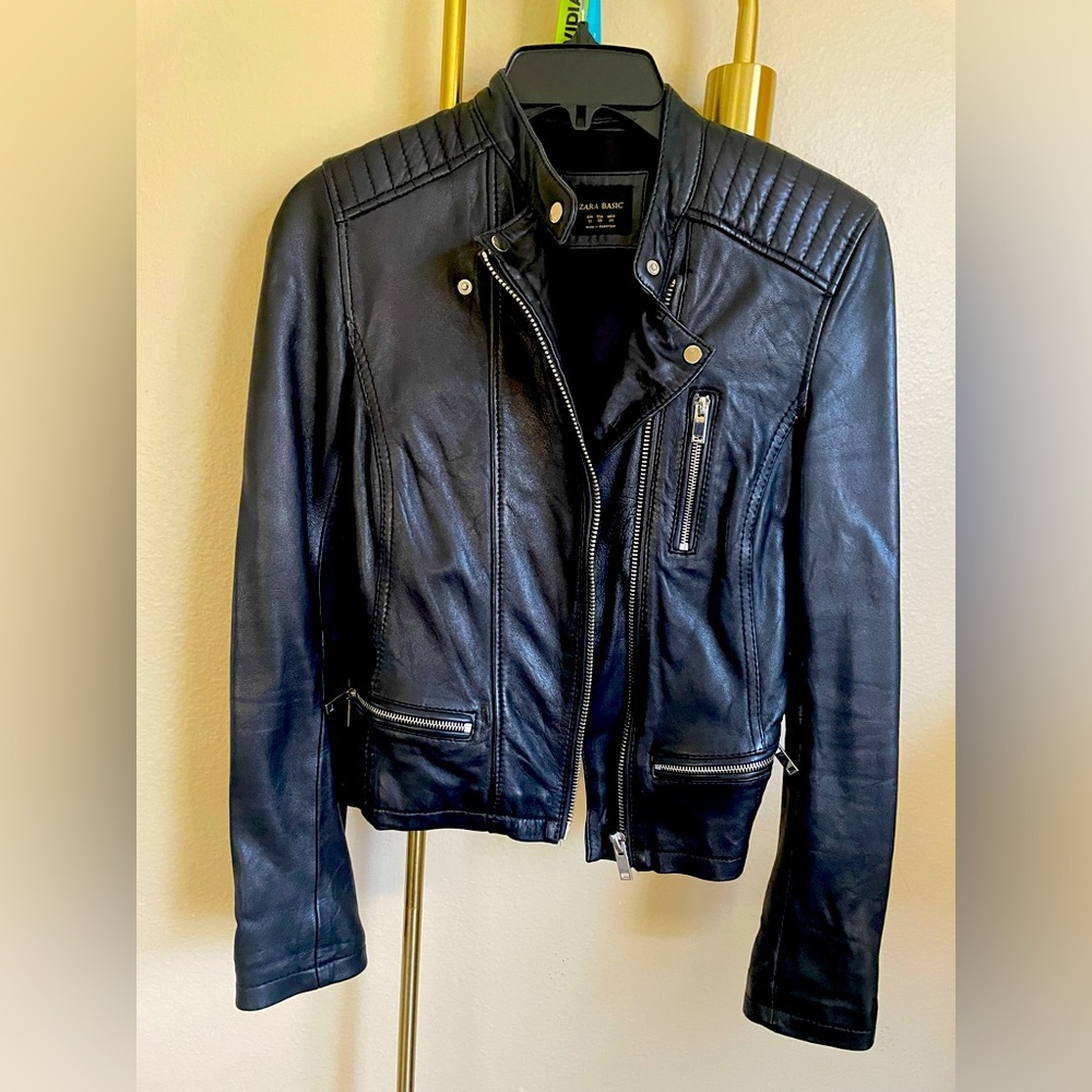 ZARA 100% Lamb Leather Biker Jacket - Brand New